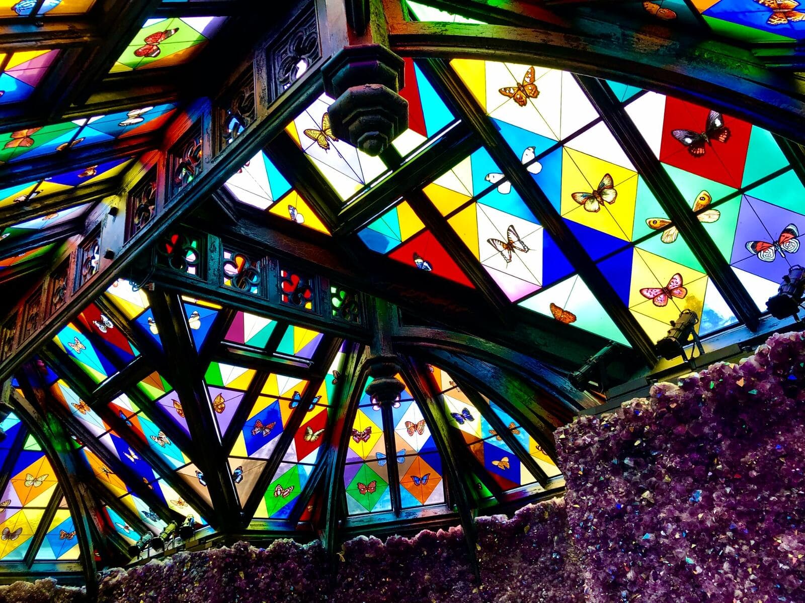 Close view of the butterfly panels and metalwork in the conservatory roof