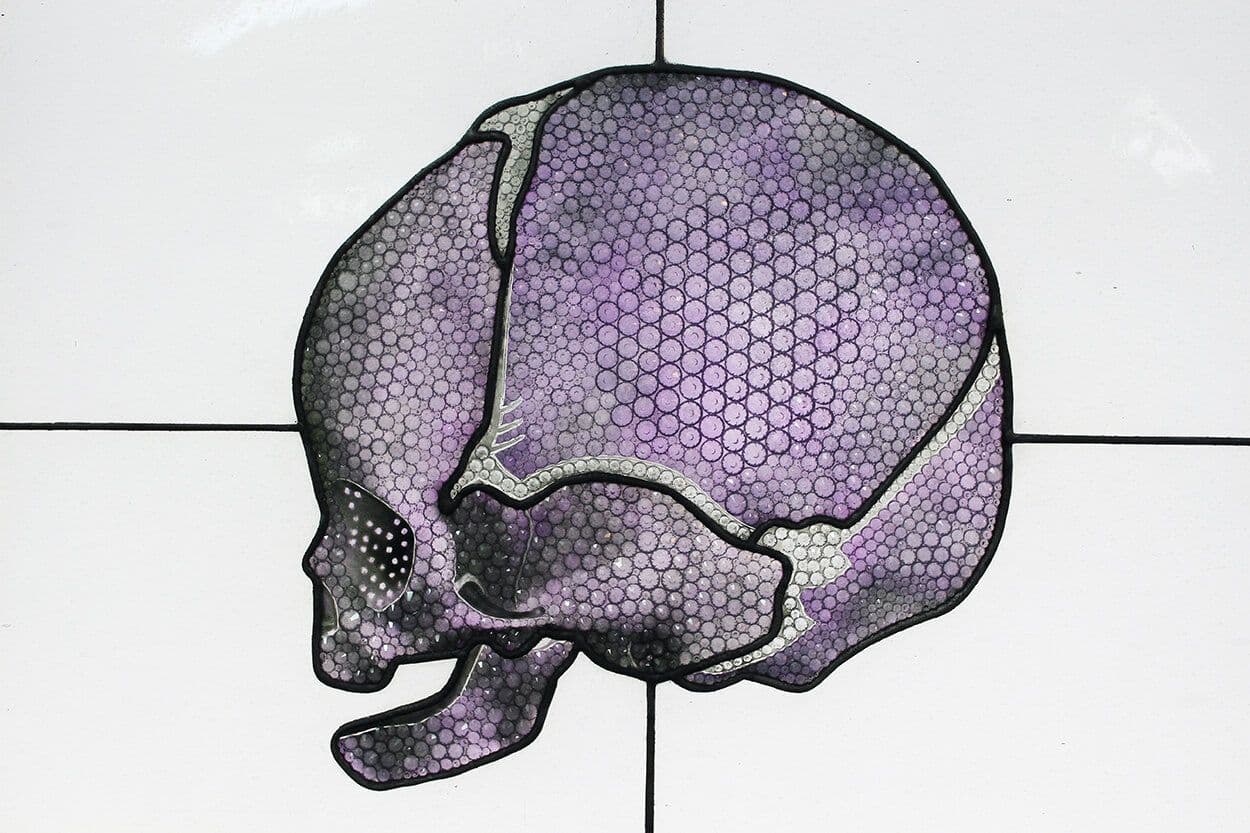 Completed purple skull window shown in profile